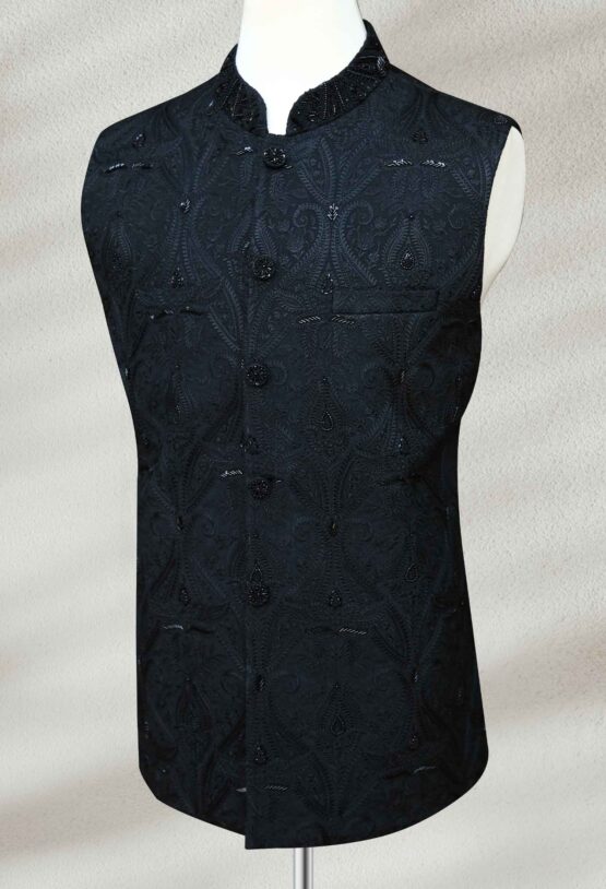 Classic Black Waistcoat with Subtle Embroidery Classic Black Waistcoat with Subtle Embroidery