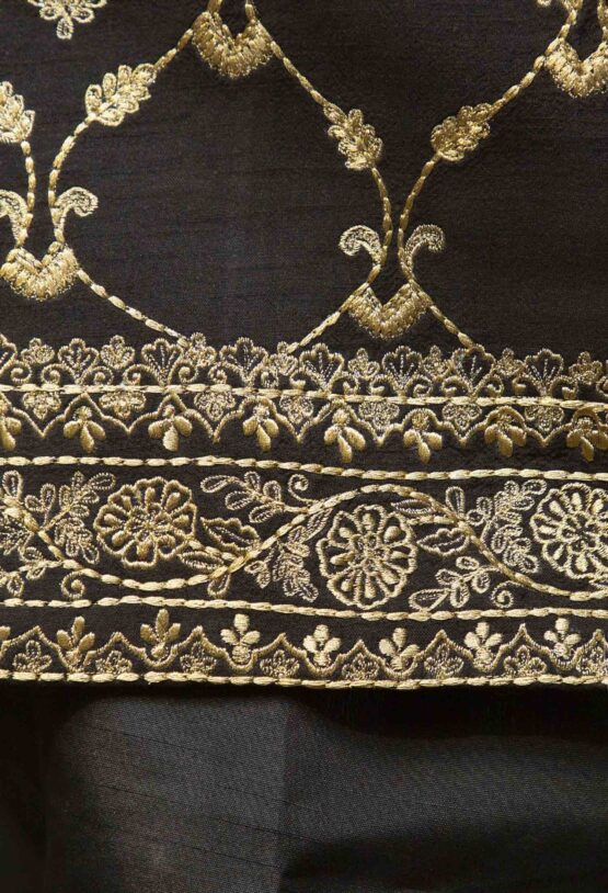 Regal Black and Golden Embroidered Waistcoat