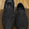 Handmade Black Loafer with Intricate Detailing Golden Embroidered Loafer