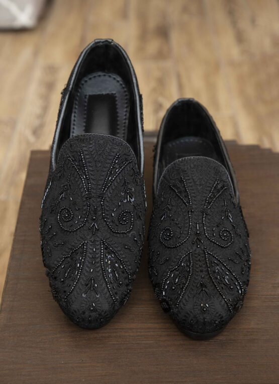 Handmade Black Loafers with Intricate Detailing