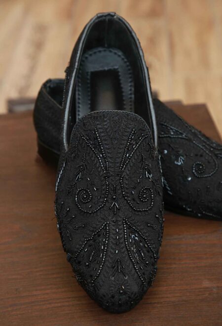 Handmade Black Loafers with Intricate Detailing