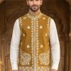 Golden Brown Embroidered Waistcoat