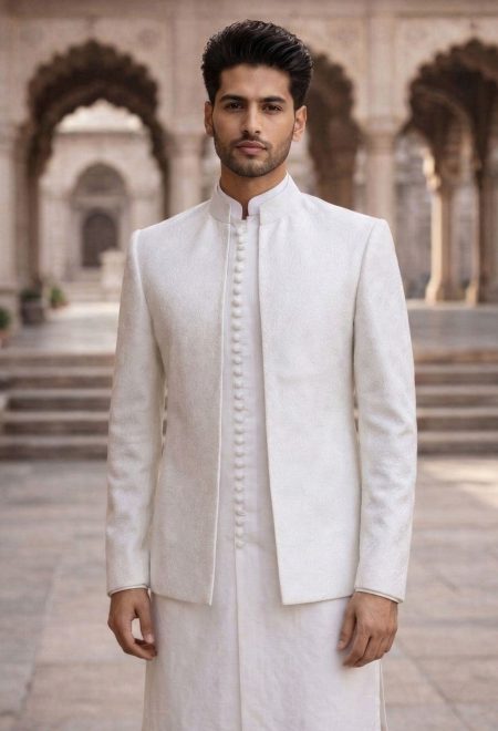 White Textured Prince Coat