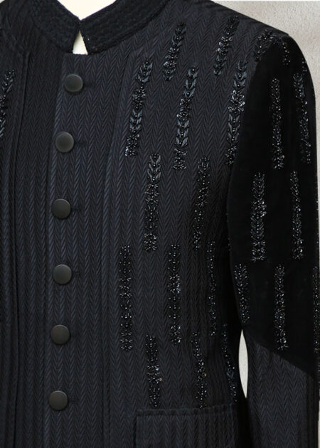 Black Prince Coat with Unique Patterned Design