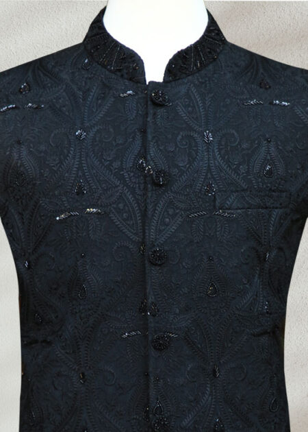 Classic Black Waistcoat with Subtle Embroidery