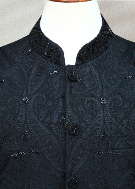 Classic Black Waistcoat with Subtle Embroidery