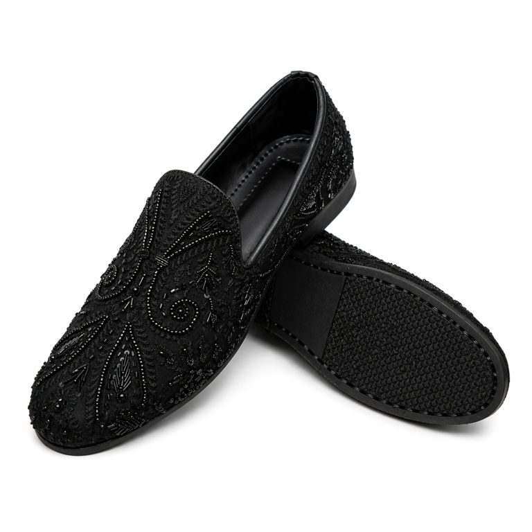 Handmade Black Loafer with Intricate Detailing