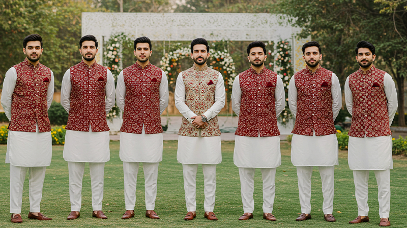 How to Style Groomsmen with Embroidered Waistcoats for Mehndi