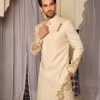 Signature Ivory Golden Side Cut Sherwani Regal Black Sherwani
