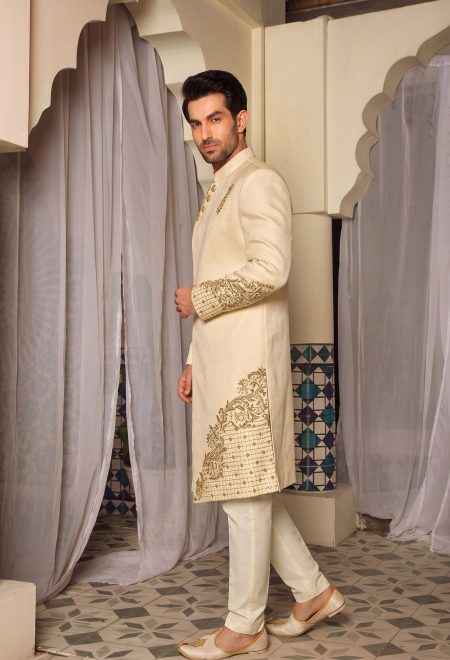 Signature Ivory Golden Side Cut Sherwani Ivory Golden Side Cut Sherwani Signature Ivory Golden Side Cut Sherwani Ivory Golden Side Cut Sherwani