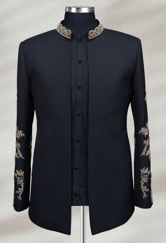 Majestic Black Embroidered Prince Coat