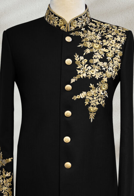 Golden Embroidered Black Prince Suit