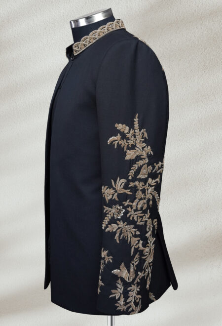 Majestic Black Embroidered Prince Coat