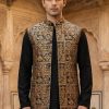 Majestic Black Waistcoat with Golden Embroidery Orange Waistcoat for Men