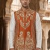 Orange Waistcoat with Embroidery Majestic Black Waistcoat