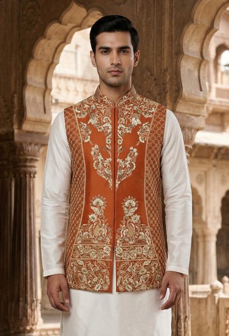 Orange Waistcoat with Embroidery Orange Waistcoat for Men