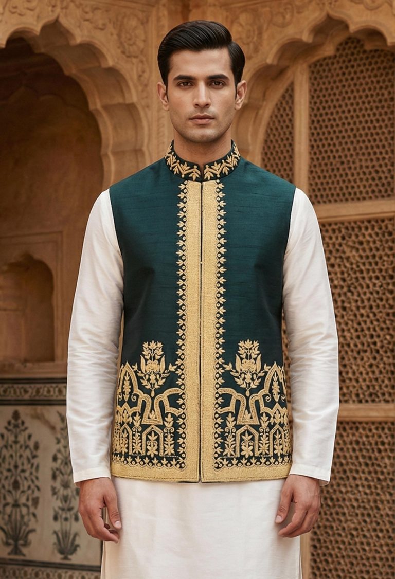 Green Waistcoat with Golden Embroidery