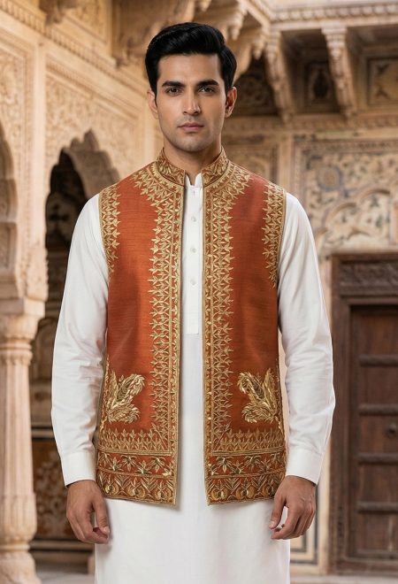Rich Rust Embroidered Waistcoat