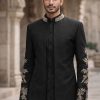 Majestic Black Embroidered Prince Coat Golden Embroidered Black Prince Suit
