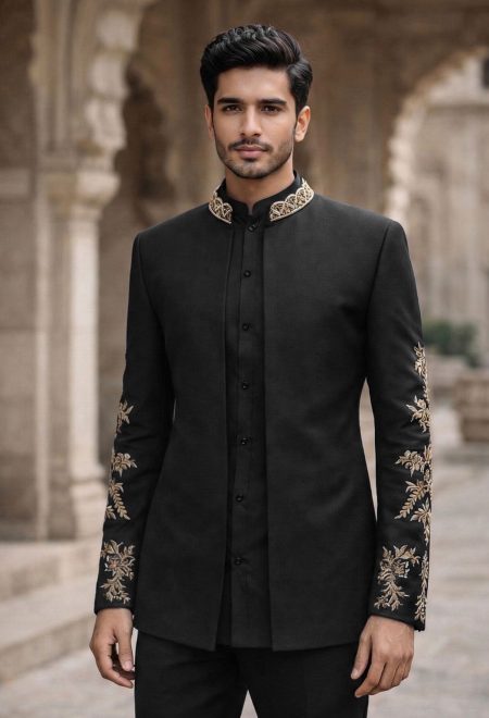 Majestic Black Embroidered Prince Coat