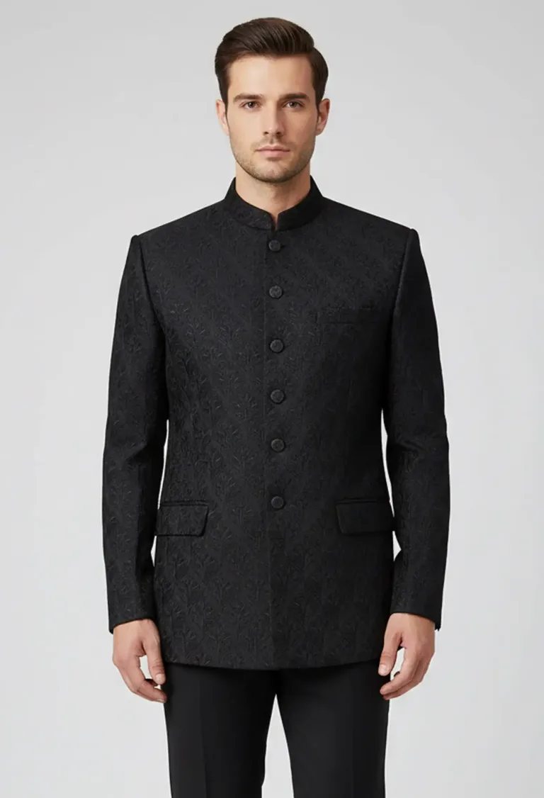 Midnight Black Embroidered Prince Coat