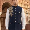 Navy Blue Embroidered Waistcoat Majestic Black Waistcoat