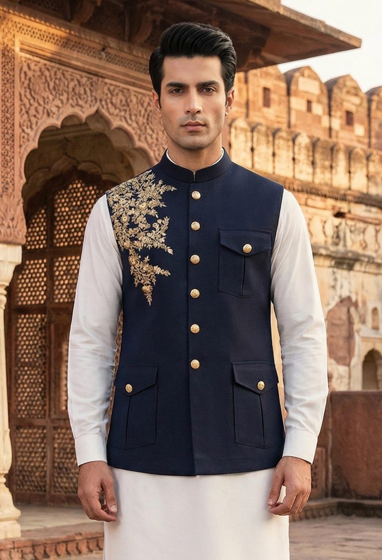 Navy Blue Embroidered Waistcoat Navy Blue Embroidered Waistcoat
