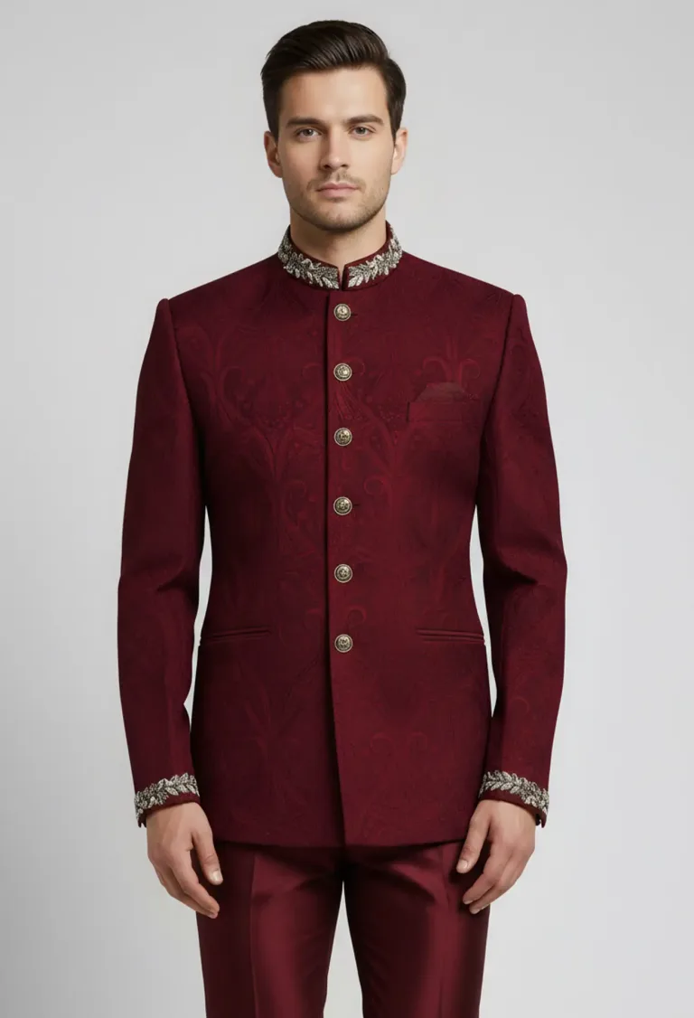 Maroon Prince Coat with Embroidery