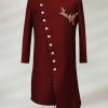 Angle Cut Maroon Sherwani Ivory Sherwani with Golden Embroidery
