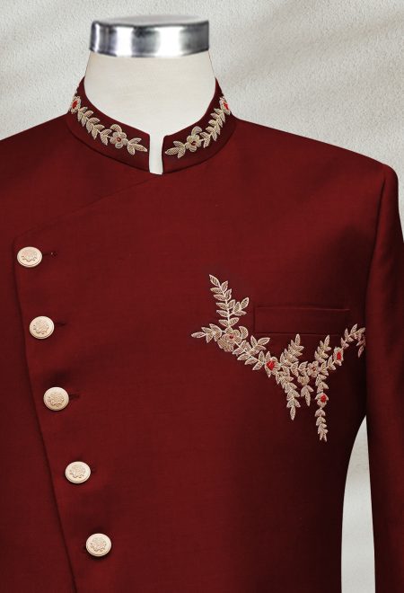 Angle Cut Maroon Sherwani Maroon Sherwani