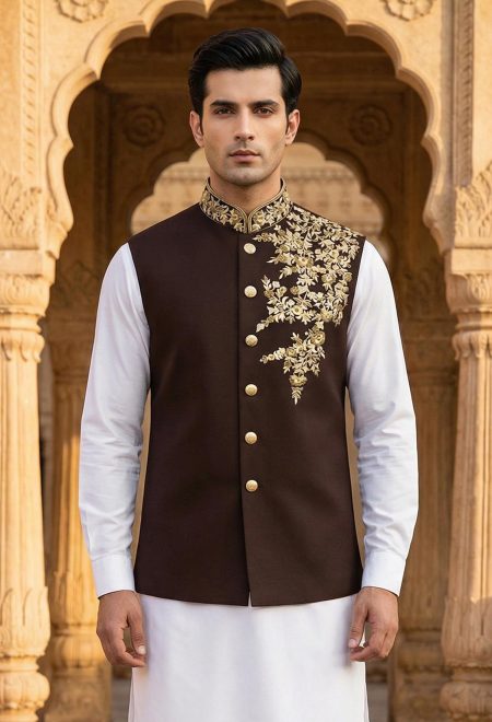 Brown Embroidered Waistcoat