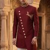 Royal Angle Cut Maroon Sherwani Regal Black Sherwani