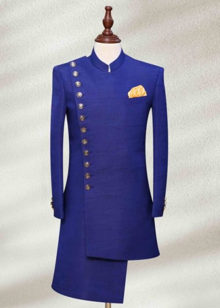 Royal Blue Side Cut Wedding Sherwani Royal Blue Side Cut Sherwani