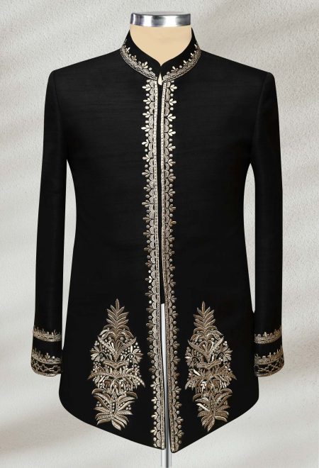 Jet Black Embroidered Prince Suit