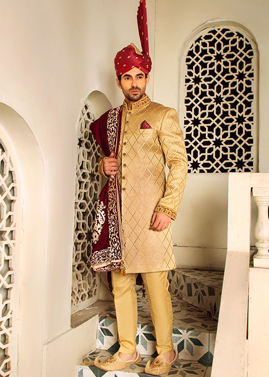 Golden Colour Sherwani: Elevate Your Wedding Day Style Golden Colour Sherwani