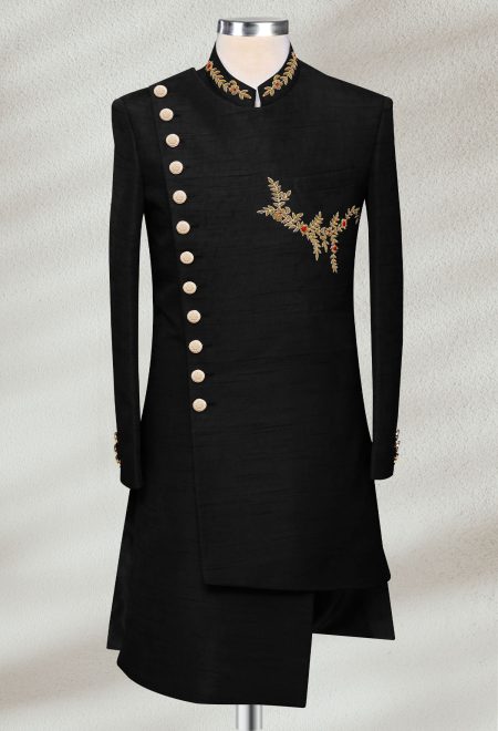 Angle Cut Jet Black Sherwani