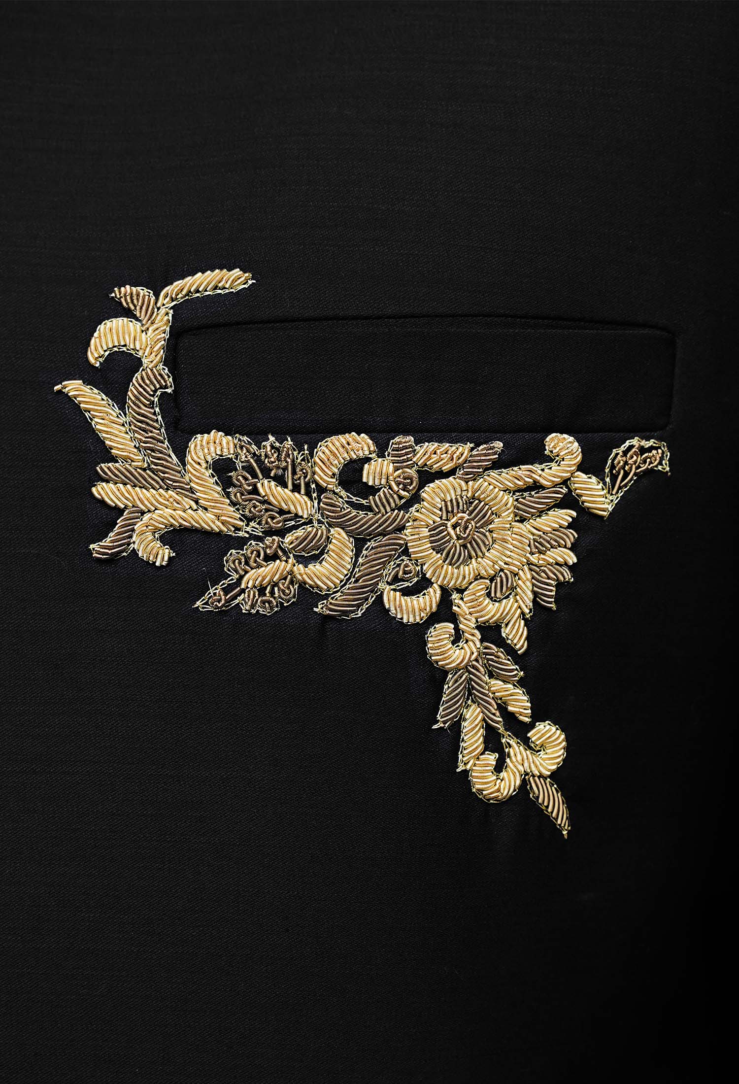 02 Pc Copy Jet Black Prince Coat with Zardozi Embroidery Jet Black Prince Coat