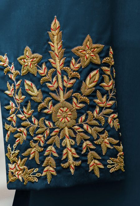 Regal Teal Sherwani with Majestic Golden Embroidery Regal Teal Sherwani