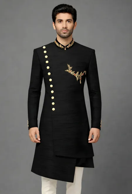 Angle Cut Jet Black Sherwani