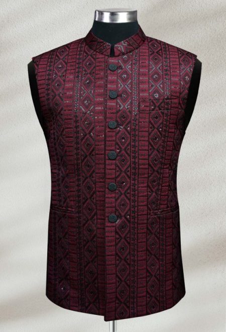 Deep Maroon Embroidered Waistcoat Deep Maroon Embroidered Waistcoat