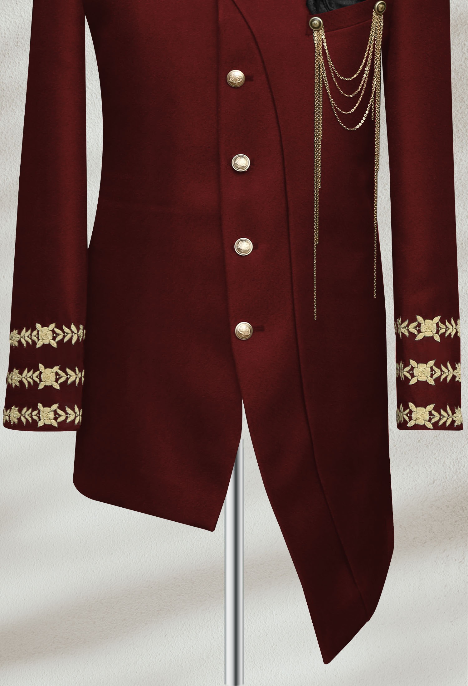 03 Pc Copy Maroon Prince Coat with Side Cut Maroon Prince Coat with Side Cut Style