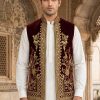 Maroon Velvet Waistcoat with Golden Embroidery Pastel Blue Waistcoat