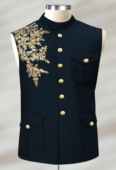 Navy Blue Embroidered Waistcoat Navy Blue Embroidered Waistcoat