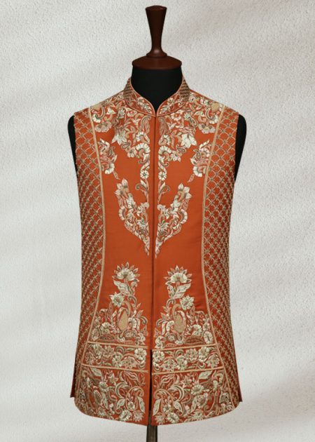 Orange Waistcoat with Embroidery Orange Waistcoat for Men