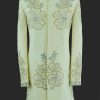 Off White Sherwani with Floral Embroidery Ivory Golden Textured Sherwani