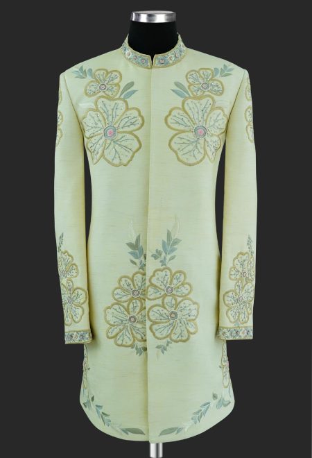 Off White Sherwani with Floral Embroidery