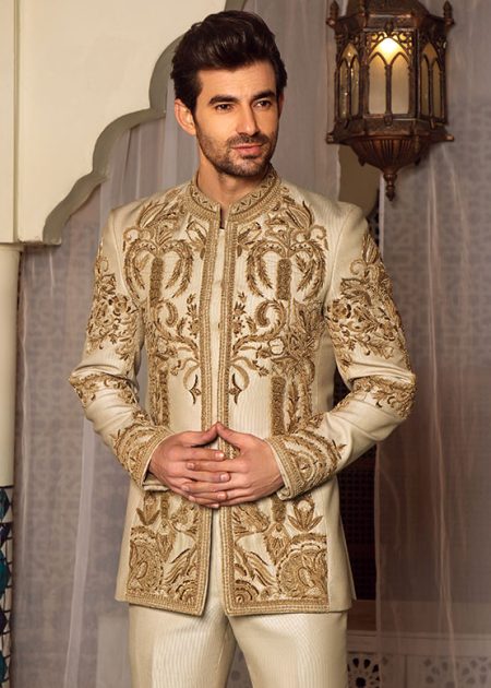 Cream Prince Suit with Golden Embroidery Cream Prince Suit