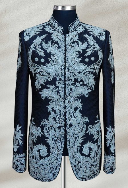 Moonlight Blue Embroidered Prince Coat