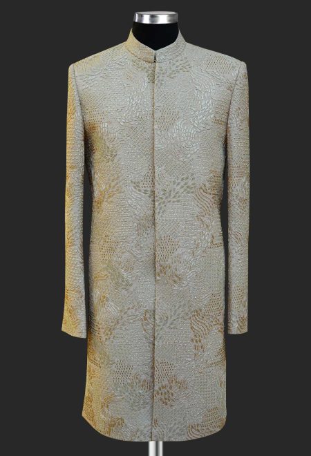 Ivory Golden Textured Sherwani