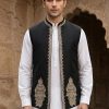 Jet Black Embroidered Waistcoat for Men Pastel Blue Waistcoat